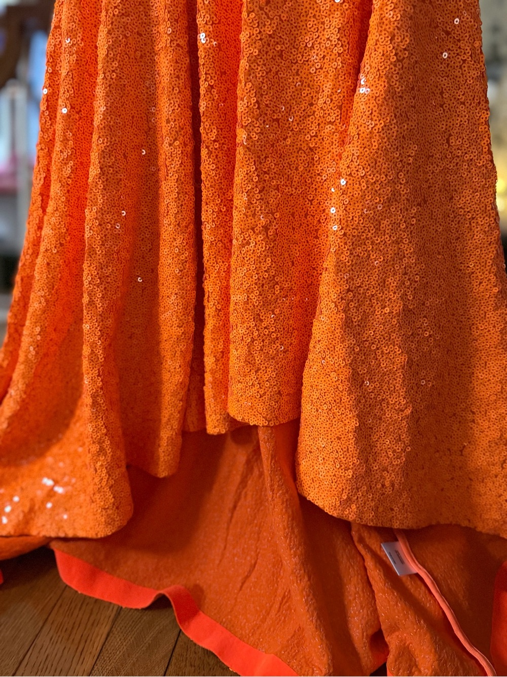 Norma Kamali Sequin Low Back Slip Mermaid Fishtail Gown Neon Orange ~ NWT S/XS - Picture 13 of 13